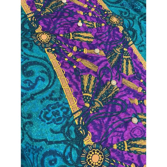 Vintage Style My Way M Green Purple Gold Baroque Medusa Head Medallion Tunic Top - Picture 6 of 10